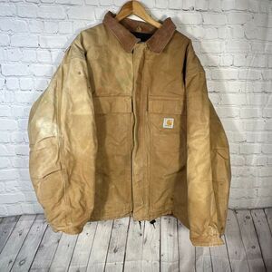 Vintage Carhartt Jacket Mens  Quilted Liner Brown  Canvas Workwear  WELL LOVED